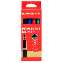 Load image into Gallery viewer, Warwick Marker Fine Tip Permanent Pack 4 Assorted
