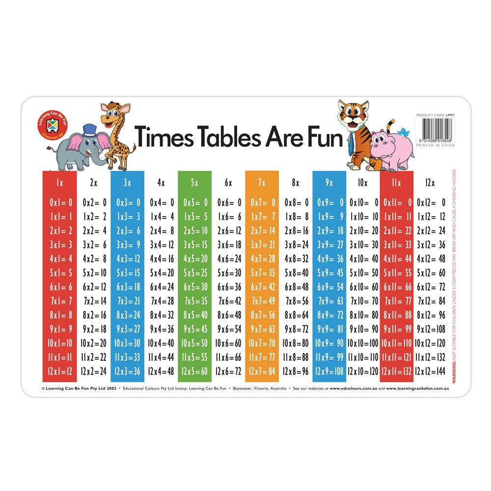 Learning Can Be Fun Placemat - Times Tables are Fun