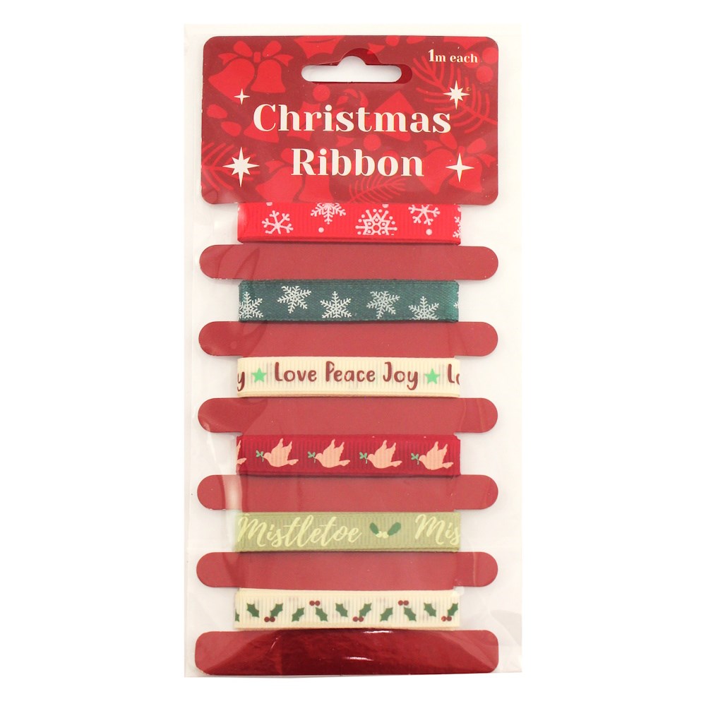 Xmas Ribbon 6 Designs 10mm x 1M