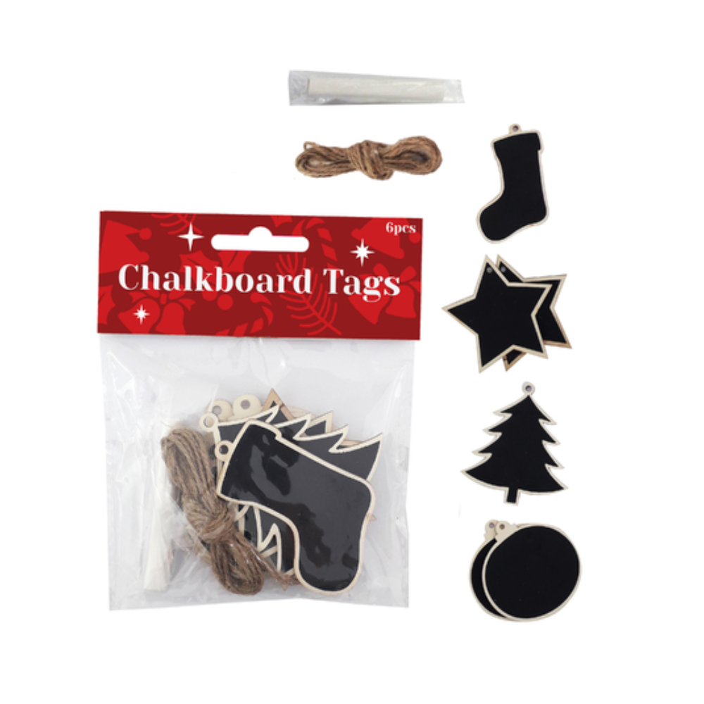 Xmas Wooden Tags w/Chalk 6pc (Asstd Designs)