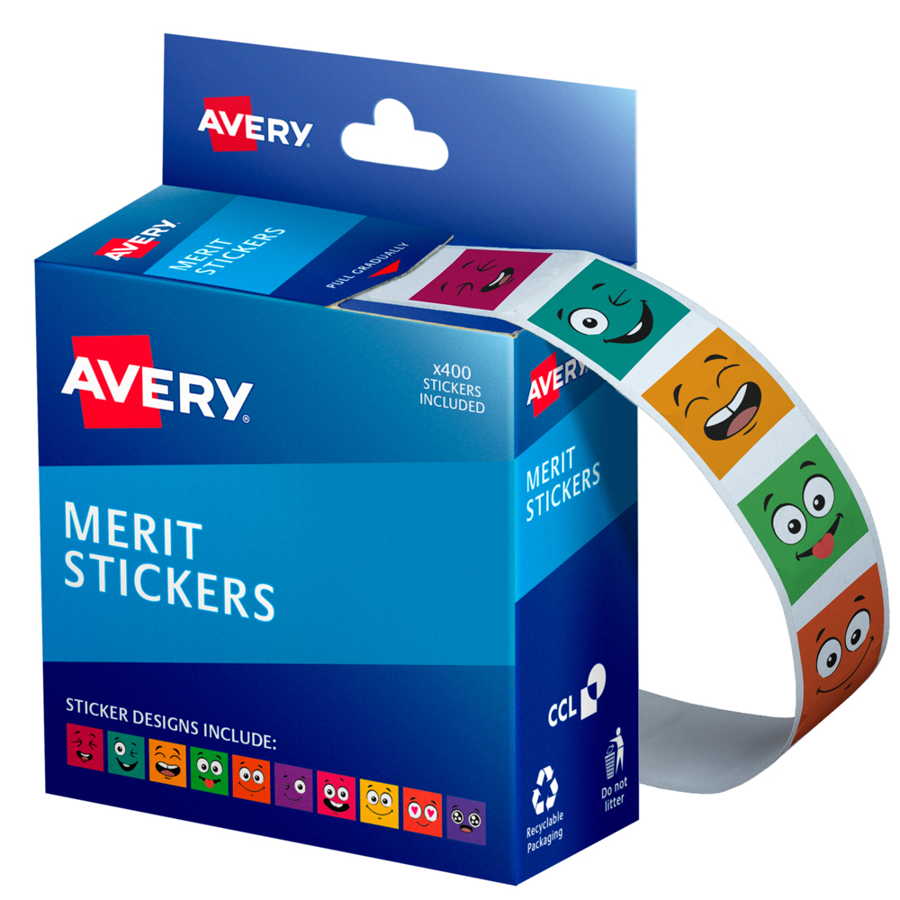 Avery Merit Stickers Dispenser Smiley Faces 24mm 400 Pack