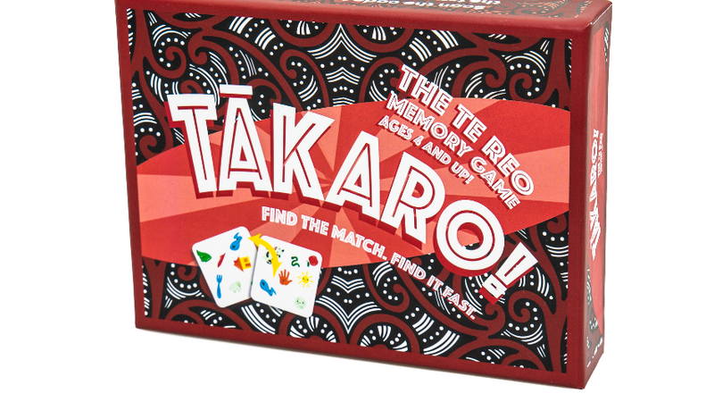 Takaro board game box with red and black design on a white background