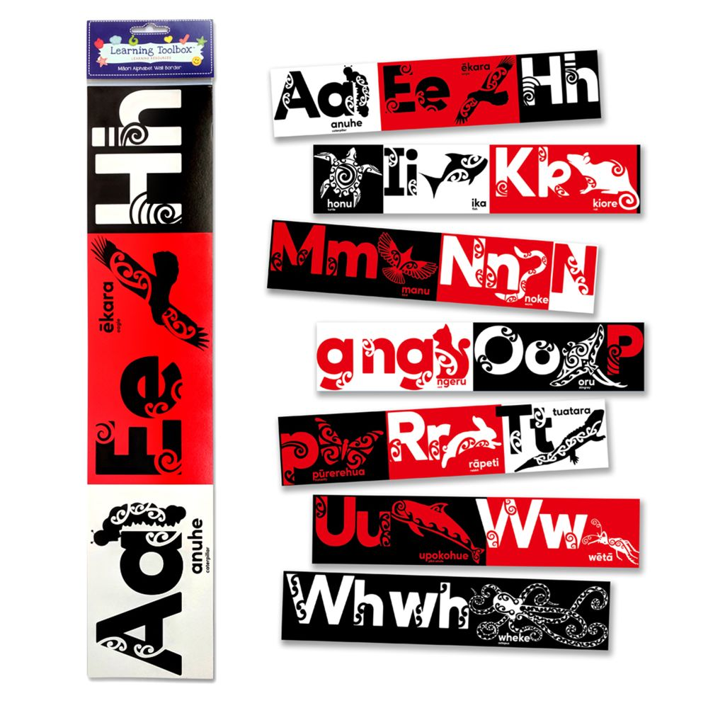 NZ Maori Alphabet Wall Border Black/Red/White