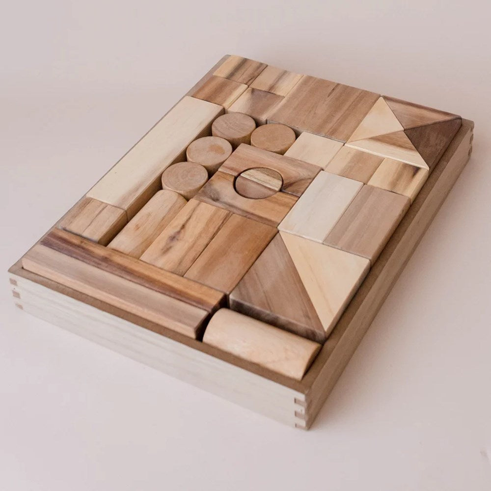 Q Toys Natural Wooden Block Set 34pc