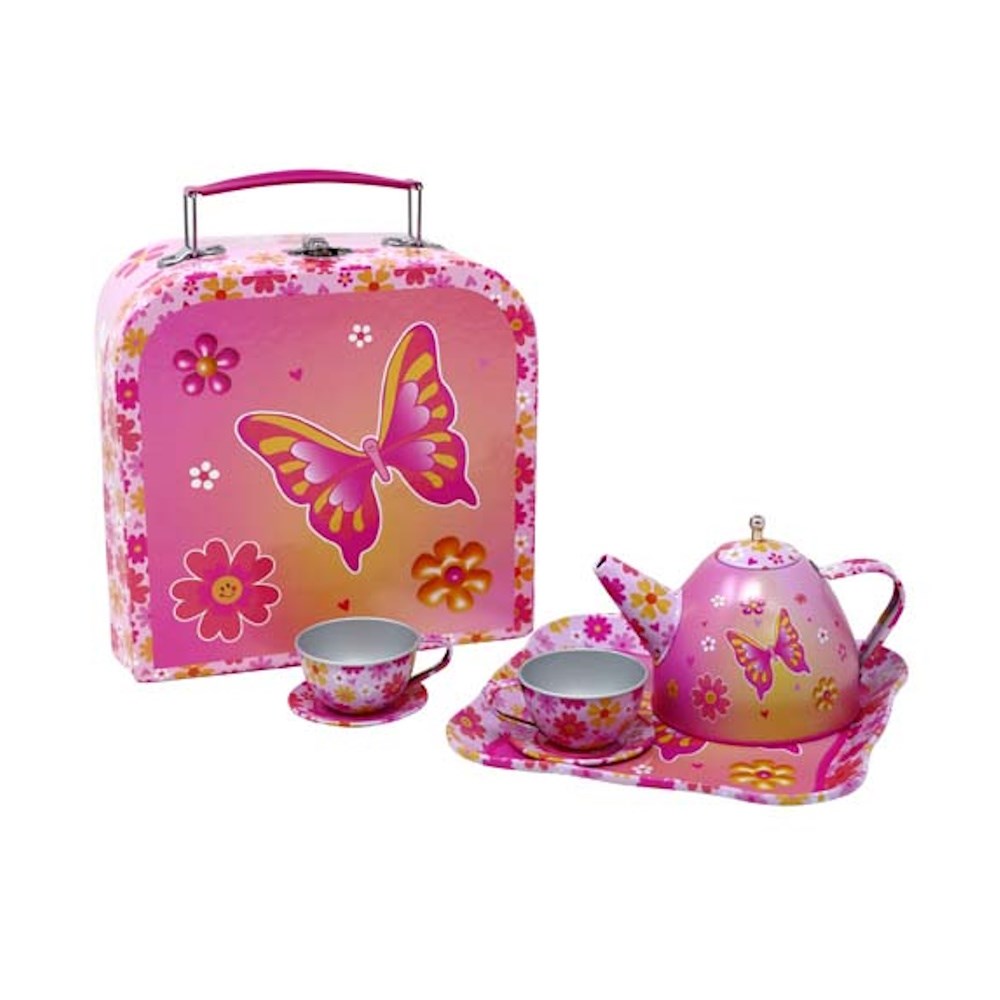 Vibrant Vacation 6 Pc Tin Tea Set in Carry Case