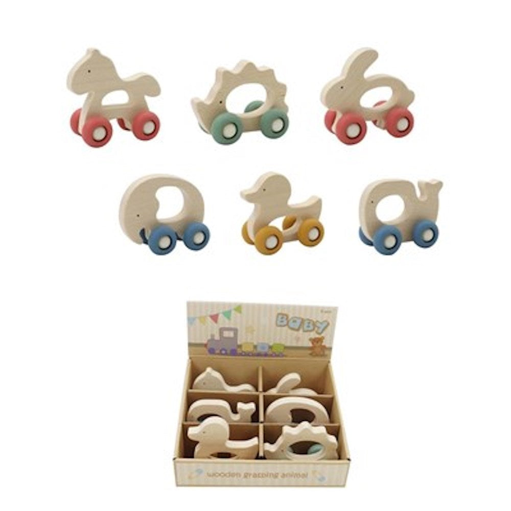 Wooden Animal Handle Car with Silicone Wheels