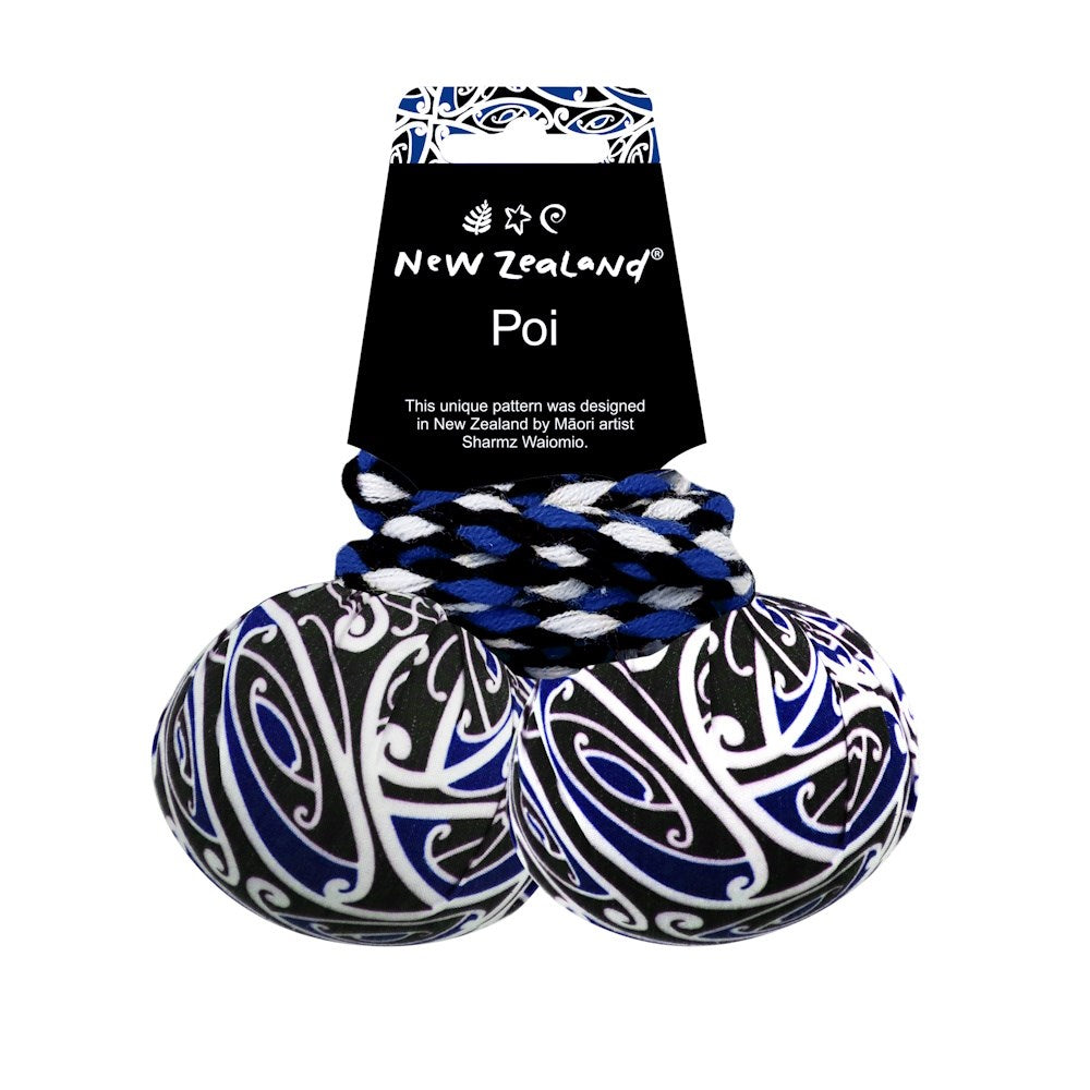 NZ Poi with Patterned Fabric Blue