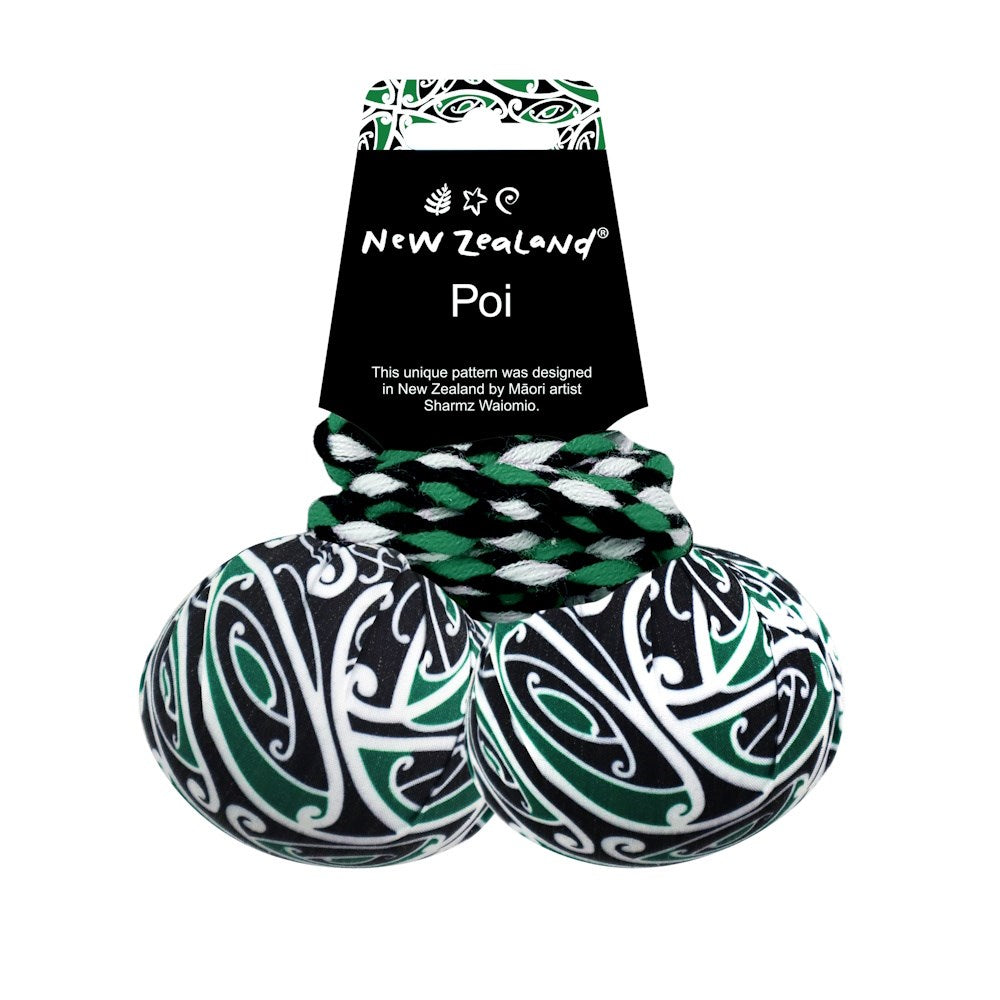 NZ Poi with Patterned Fabric Green