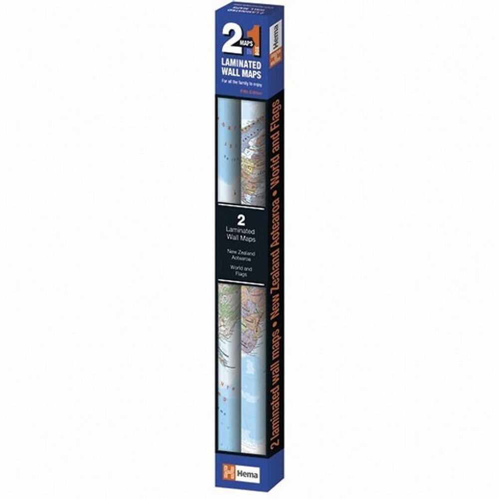 Nz & World Twin Pack Laminated Maps - Each 1000Mm X 700Mm