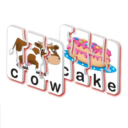 Educational toy with letters spelling 'cow cake' featuring a cow and cake illustration.