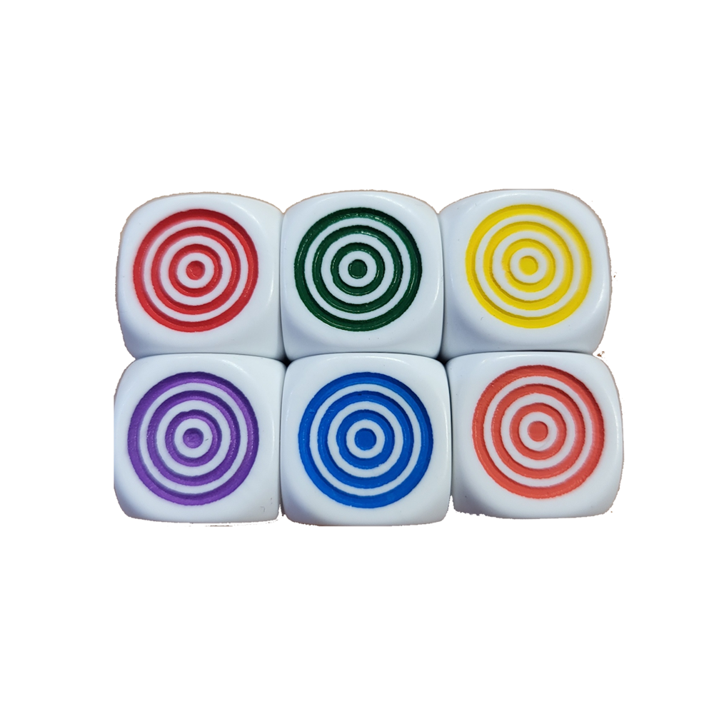 Dice 16Mm Coloured Centre  - Pkt 20