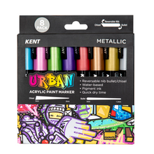Load image into Gallery viewer, Kent Urban Metallic Acrylic Paint Markers 6mm Set of 8
