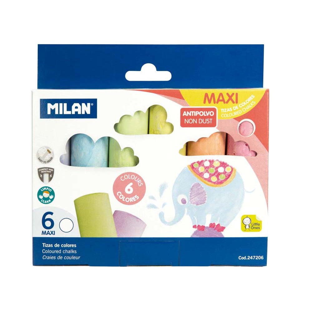 Milan Non Dust Maxi Chalk Pack of 6