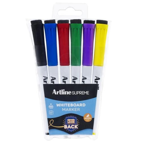 Artline Supreme Eraser Cap Whiteboard Markers Wallet of 6