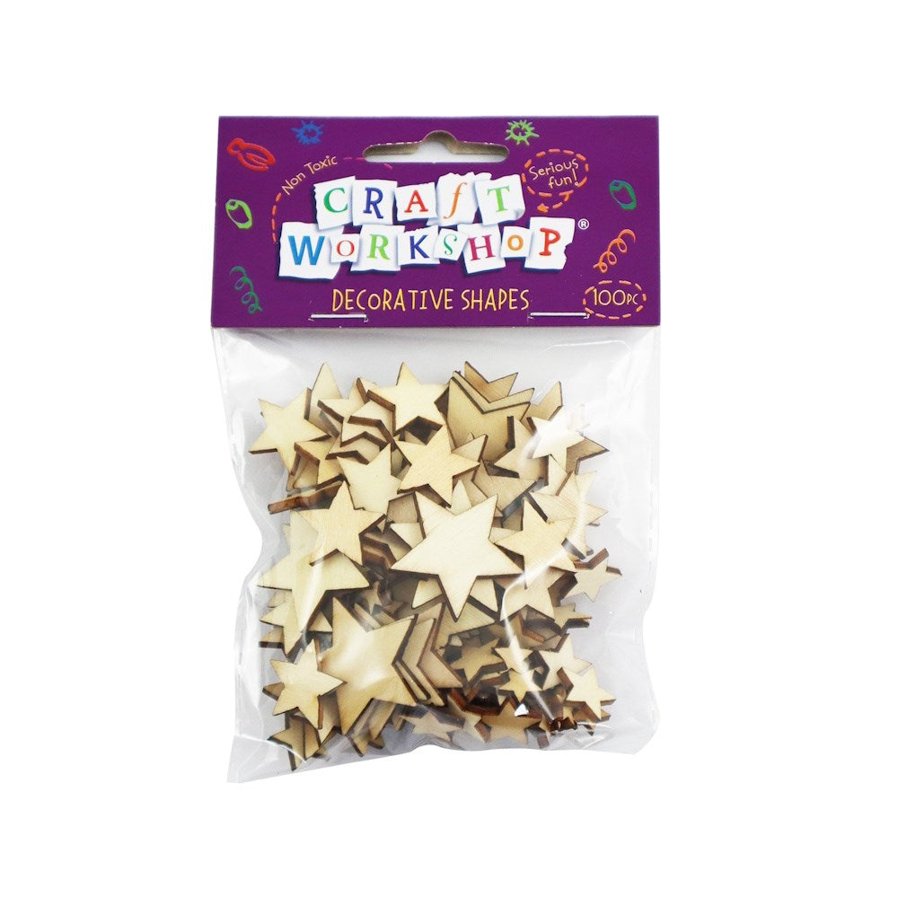 Craft Wooden Stars Assorted Sizes 100pc