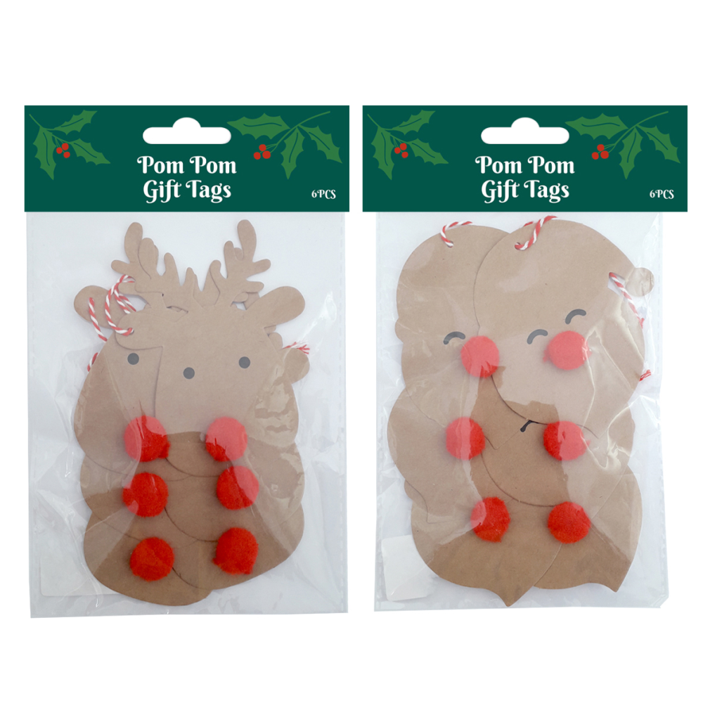 Xmas Gift Tag Red Nose 6pc