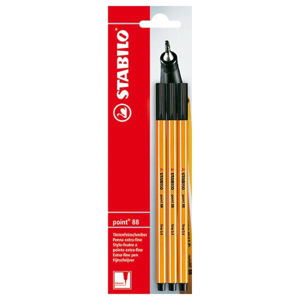 Stabilo Point 88 Black Fineliners - Pack Of 3