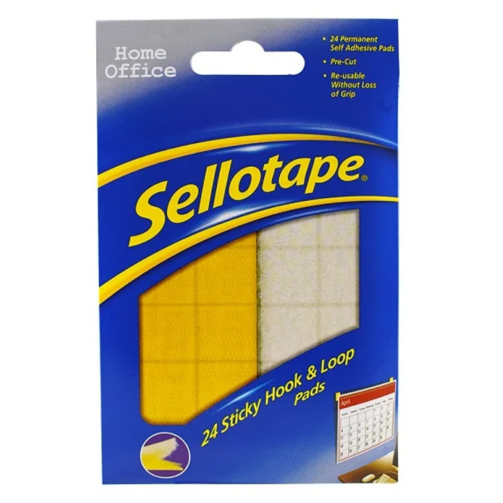 Sellotape Sticky Hook & Loop Pads Permanent 20mm 24 Pack